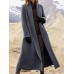 Women Warm Solid Color Lapel Longline Coats With Pocket