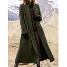 Women Warm Solid Color Lapel Longline Coats With Pocket