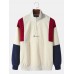 Men Corduroy Colorblock Patchwork Letter Embroidered Zipper Pullover Sweatshirts