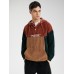 Men Corduroy Patchwork Contrast Color Embroidery Letter Hooded Sweatshirt