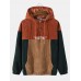 Men Corduroy Patchwork Contrast Color Embroidery Letter Hooded Sweatshirt