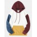 Men Knitted Patchwork Drawstring Kangaroo Pocket Hooded Sweatshirt