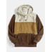 Mens Corduroy Color Block Half Button Kangaroo Pocket Casual Drawstring Hoodies