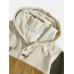 Mens Corduroy Color Block Half Button Kangaroo Pocket Casual Drawstring Hoodies