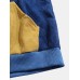 Mens Corduroy Colorblock Patchwork Half Button Pouch Pocket Drawstring Hoodies