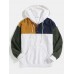 Mens Corduroy Patchwork Half Button Pouch Pocket Drawstring Hoodies