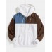 Mens Corduroy Patchwork Half Button Pouch Pocket Drawstring Hoodies