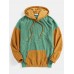 Mens Corduroy Solid Color Patchwork Drop Shoulder Kangaroo Pocket Casual Hoodies