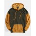 Mens Corduroy Solid Color Patchwork Drop Shoulder Kangaroo Pocket Casual Hoodies