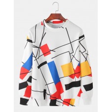 Mens Design Color Block Pullover Drop Shoulder Sweatshirts