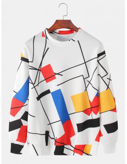 Mens Design Color Block Pullover Drop Shoulder Sweatshirts