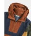 Mens Designer Patchwork Corduroy Half Button Pullover Hoodies