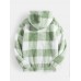 Mens Plaid Fluffy Plush Kangaroo Pocket Long Sleeve Hoodies