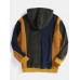 Mens Retro Colorblock Stitching Corduroy Drawstring Pullover Hoodies