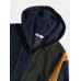 Mens Retro Colorblock Stitching Corduroy Drawstring Pullover Hoodies