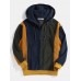 Mens Retro Colorblock Stitching Corduroy Drawstring Pullover Hoodies