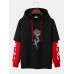 Mens Splicing False Two Rose Printing Japanese Letter Hoodies