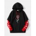 Mens Splicing False Two Rose Printing Japanese Letter Hoodies