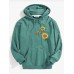 Mens Sunflower Embroidery Pattern Kangaroo Pocket Long Sleeve Hoodies