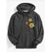 Mens Sunflower Embroidery Pattern Kangaroo Pocket Long Sleeve Hoodies