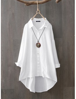 100% Cotton Casual Loose Lapel Solid Shirts For Women