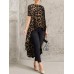 100% Polyester Leopard Print High Low Blouse For Women