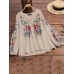 Casual Floral Print V-neck Long Sleeve Elastic Cuffs Ethnic Style Loose Button Blouse