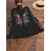 Casual Floral Print V-neck Long Sleeve Elastic Cuffs Ethnic Style Loose Button Blouse