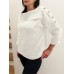 Cotton Solid Color Irregular Lapel Design Decorative Button European Casual Blouse