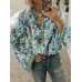 Ethnic Floral Print V Neck Long Sleeved Bohemian Shirts For Women