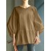 Leisure Puff Sleeve Back Drawstring Pleated Loose Blouse