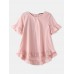 Solid Color O-neck Ruffle Sleeve Plain Casual Blouse For Women