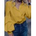 Solid Color Turn-down Collar Long Puffs Sleeve Blouse For Women