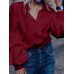 Solid Color Turn-down Collar Long Puffs Sleeve Blouse For Women