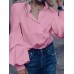 Solid Color Turn-down Collar Long Puffs Sleeve Blouse For Women