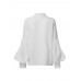 Solid Color Turn-down Collar Long Puffs Sleeve Blouse For Women