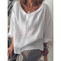 Women Casual Cotton Pure Color Long Sleeve Blouse