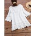 Women Pure Color Embroidery Hollow Half Sleeve Blouse