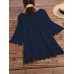 Women Pure Color Embroidery Hollow Half Sleeve Blouse