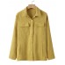 Women Solid Corduroy Button Chest Pocket Long Sleeve Casual Shirt