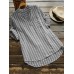 Women Stripe V-neck Buttons 3/4 Fold Sleeve Irregular Blouse