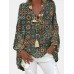 Women Vintage Geometric Printed V-Neck Loose Blouses